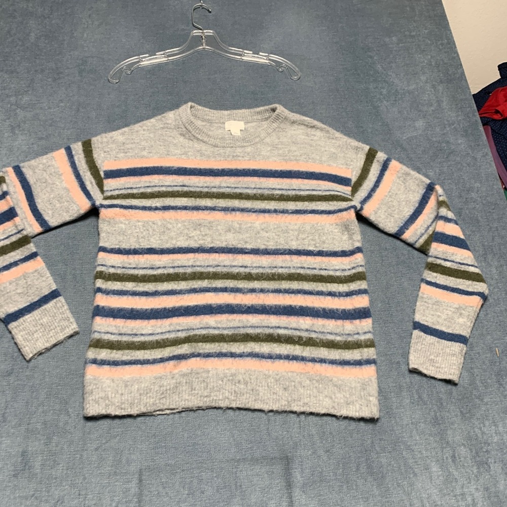 Caslon Sweater Womens Small Multicolor Striped Crew Neck Long Sleeve Pullover